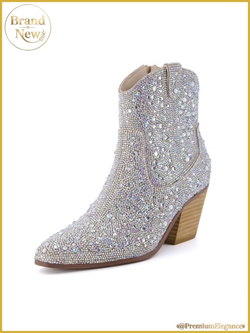 Rhinestone Western Ankle Booties Memory Foam Zip Cowboy Boots